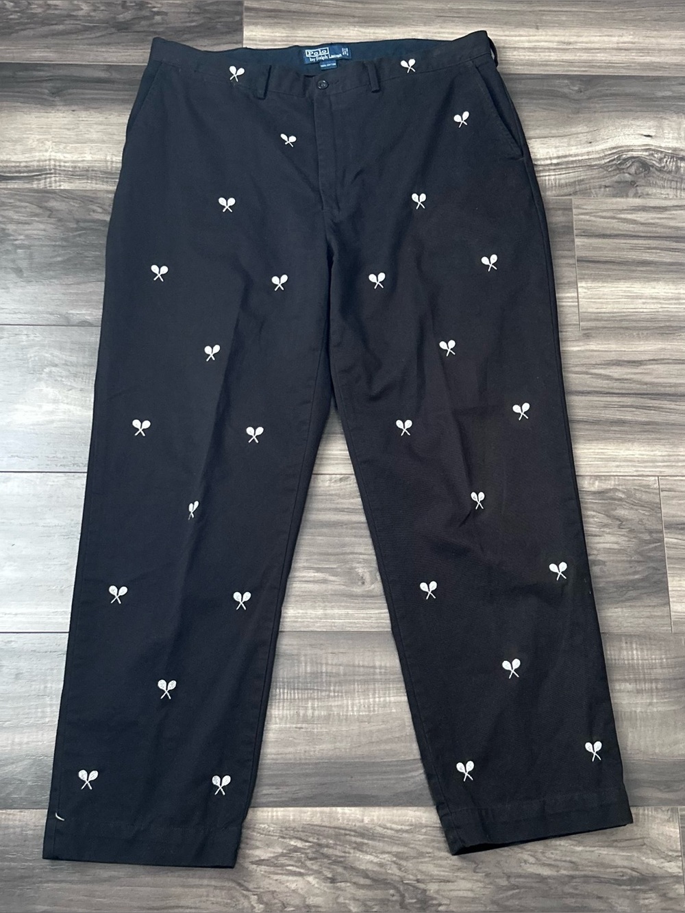 Vintage Polo Ralph Lauren Embroidered Tennis Racket Print Chino Pants Mens 38x30